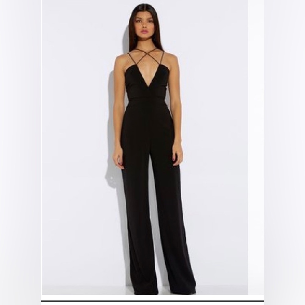 AQ/AQ Womens Strappy V-Neck Sleeveless Zip Up Wide Leg Jumpsuit Black Size 4